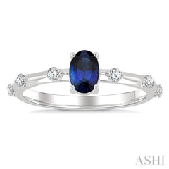 1/6 Ctw 6X4MM Oval Cut Sapphire and Floating Round Cut Diamond Precious Ring in 14K White Gold