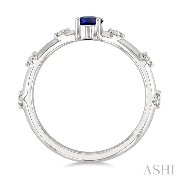 1/6 Ctw 6X4MM Oval Cut Sapphire and Floating Round Cut Diamond Precious Ring in 14K White Gold