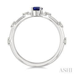 1/6 Ctw 6X4MM Oval Cut Sapphire and Floating Round Cut Diamond Precious Ring in 14K White Gold
