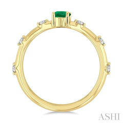 1/6 Ctw Oval Cut 6X4MM Oval Cut Emerald and Floating Round Cut Diamond Precious Ring in 14K Yellow Gold