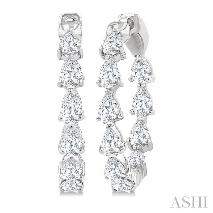 2 Ctw Inside & Out Pear Cut Diamond Fashion Hoop Earring in 14K White Gold