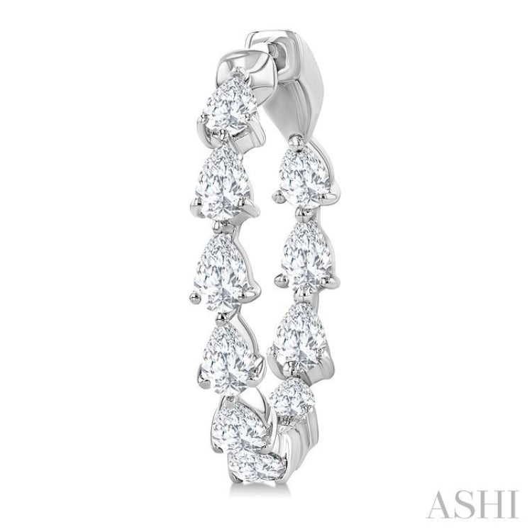 2 Ctw Inside & Out Pear Cut Diamond Fashion Hoop Earring in 14K White Gold