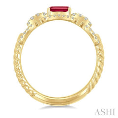 1/4 Ctw 5X3MM Octagon Shape Ruby and Round Cut Diamond Precious Rectangular Open Link Fashion Ring in 14K Yellow Gold