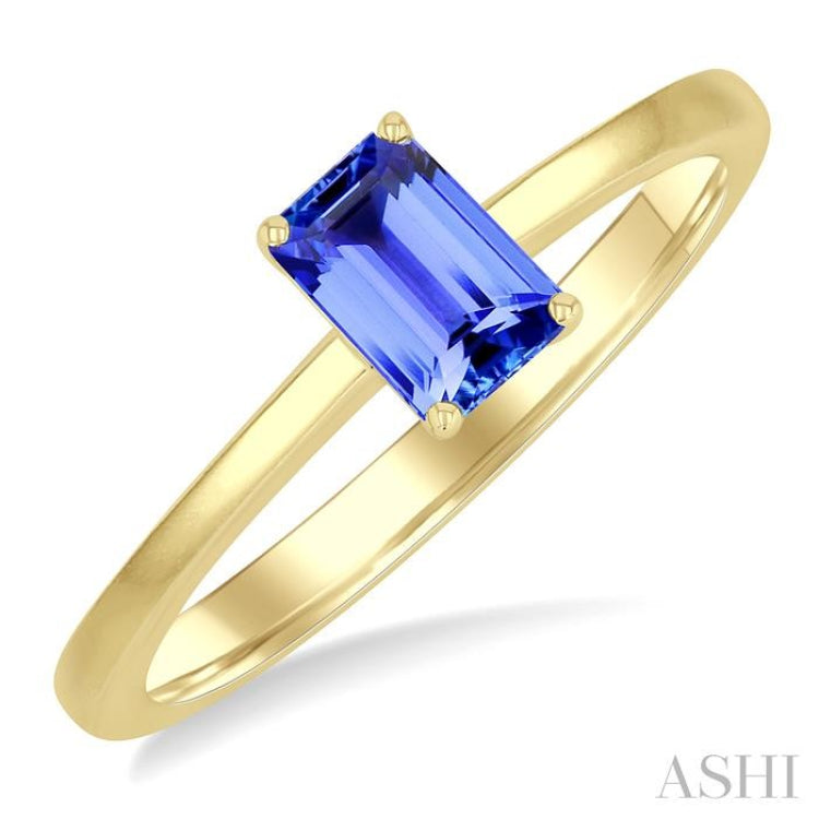 6X4 MM Octagon shape Tanzanite Precious Solitaire Ring in 14K Yellow Gold