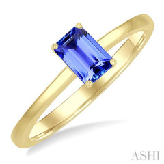 6X4 MM Octagon shape Tanzanite Precious Solitaire Ring in 14K Yellow Gold