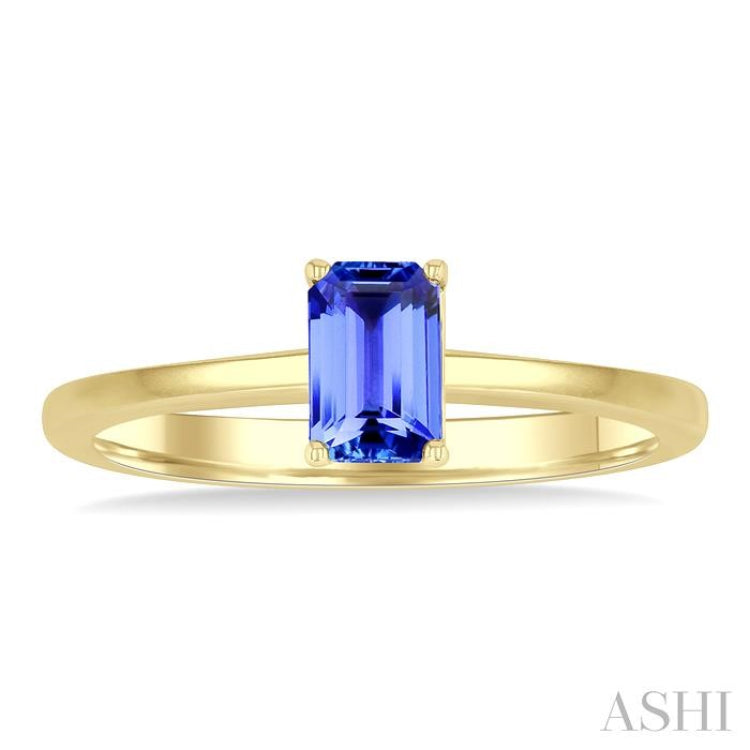 6X4 MM Octagon shape Tanzanite Precious Solitaire Ring in 14K Yellow Gold