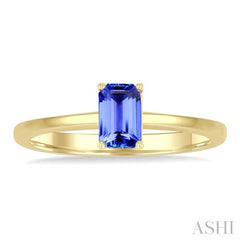 6X4 MM Octagon shape Tanzanite Precious Solitaire Ring in 14K Yellow Gold