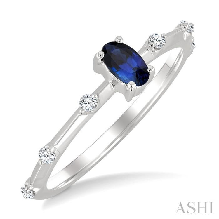 1/10 Ctw 5X3MM Oval Cut Sapphire and Floating Round Cut Diamond Precious Ring in 10K White Gold