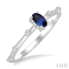 1/10 Ctw 5X3MM Oval Cut Sapphire and Floating Round Cut Diamond Precious Ring in 10K White Gold