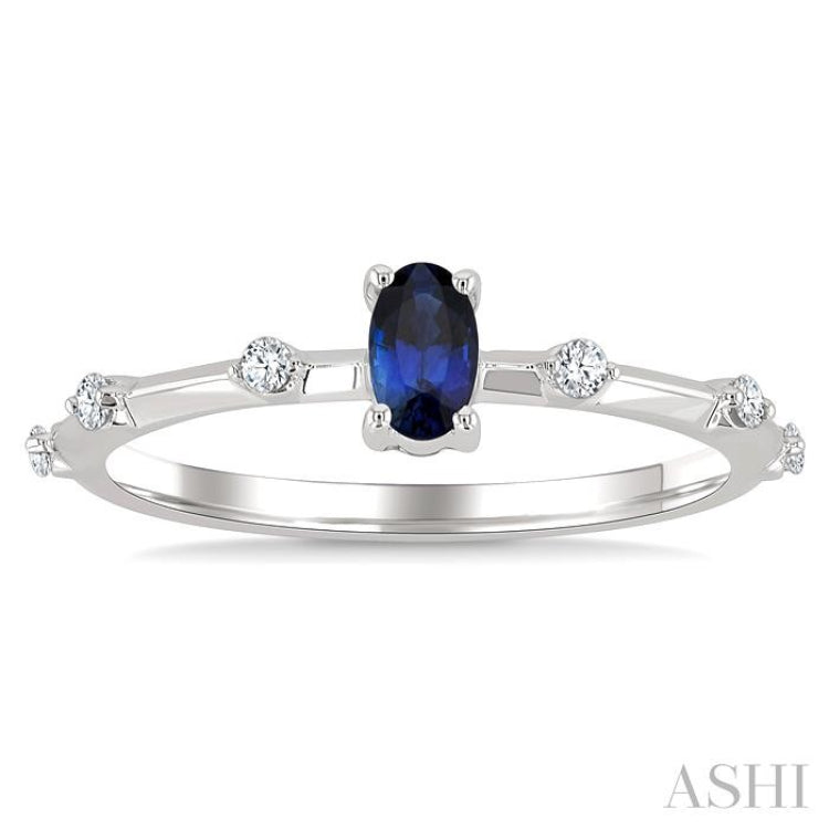 1/10 Ctw 5X3MM Oval Cut Sapphire and Floating Round Cut Diamond Precious Ring in 10K White Gold
