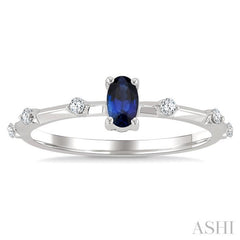 1/10 Ctw 5X3MM Oval Cut Sapphire and Floating Round Cut Diamond Precious Ring in 10K White Gold