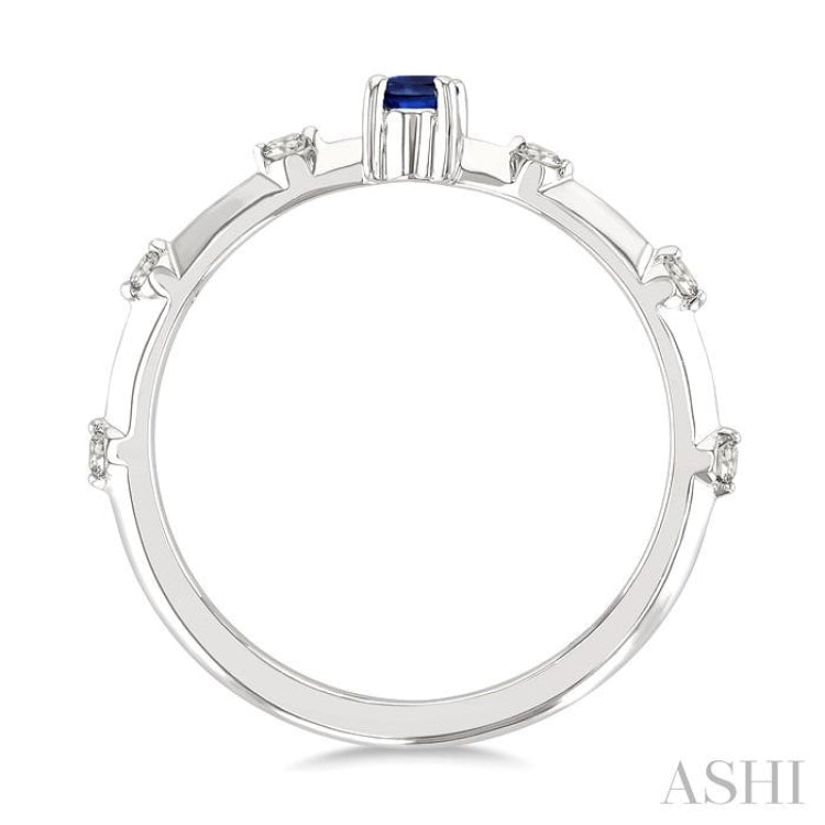1/10 Ctw 5X3MM Oval Cut Sapphire and Floating Round Cut Diamond Precious Ring in 10K White Gold