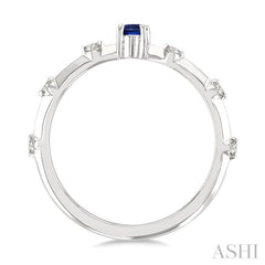 1/10 Ctw 5X3MM Oval Cut Sapphire and Floating Round Cut Diamond Precious Ring in 10K White Gold