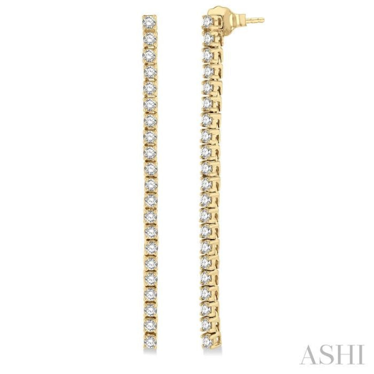 1 1/2 Ctw Single Line Drop Round Cut Diamond Tennis Earring in 14K Yellow Gold