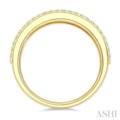 3/8 Ctw Twin Row 1.50MM Round Cut Ruby and Round Cut Diamond Border Precious Fashion Band in 14K Yellow Gold