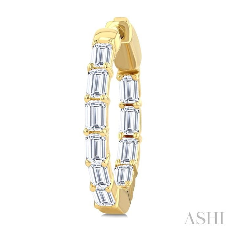 2 Ctw Emerald Cut Diamond  Inside Out Fashion Hoop Earring in 14K Yellow Gold
