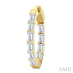 2 Ctw Emerald Cut Diamond  Inside Out Fashion Hoop Earring in 14K Yellow Gold