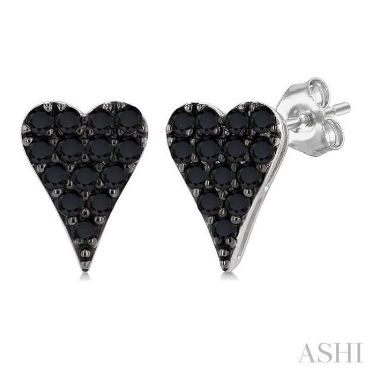 1/2 Ctw Heart Shape Round Cut Black Diamond Fashion Stud earrings in 10K White Gold