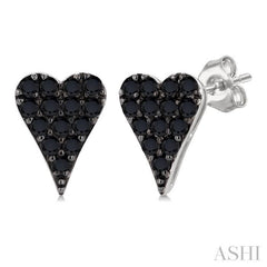 1/2 Ctw Heart Shape Round Cut Black Diamond Fashion Stud earrings in 10K White Gold