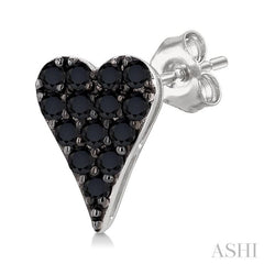 1/2 Ctw Heart Shape Round Cut Black Diamond Fashion Stud earrings in 10K White Gold