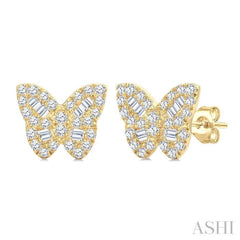 1/4 Ctw Butterfly Baguette and Round Cut Diamond Petite Earrings in 10K Yellow Gold