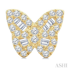 1/4 Ctw Butterfly Baguette and Round Cut Diamond Petite Earrings in 10K Yellow Gold