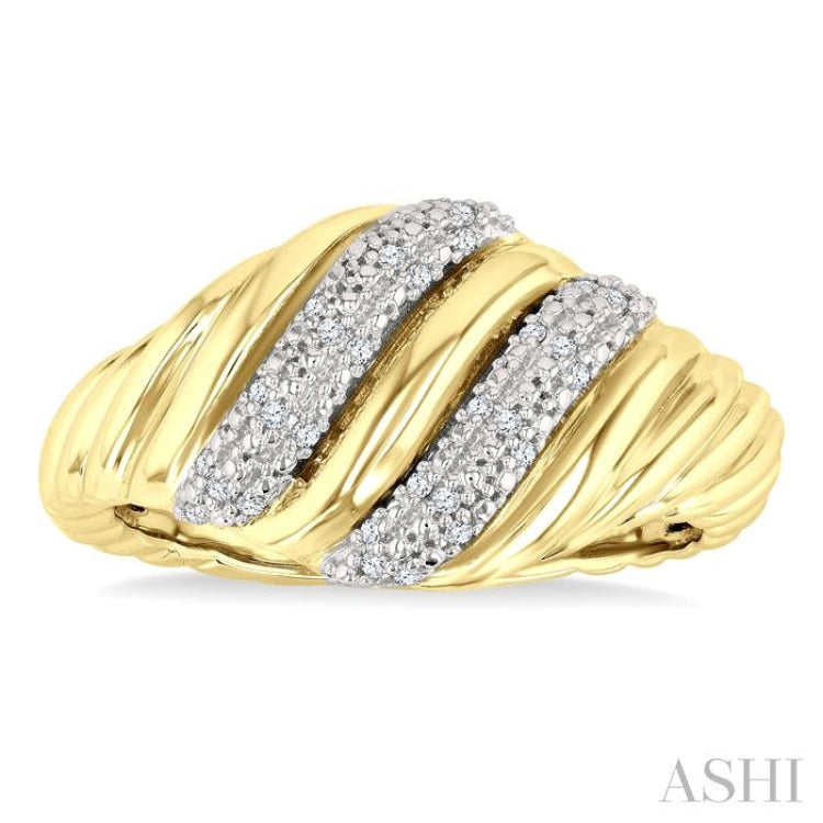 1/10 Ctw Bold Puffed Ribbed Swirl Round Cut Diamond Fashion Wide Band in Yellow Gold Vermeil