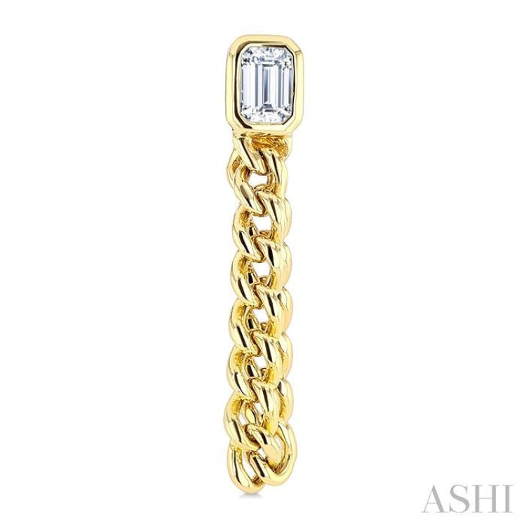1/3 Ctw Curb Link Dangler Bezel Set Emerald Cut Diamond Fashion Earring in 14K Yellow Gold
