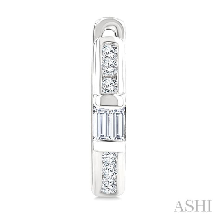 1/5 Ctw Round Cut and Baguette Diamond Channel Set Petite Huggie Earrings in 10K White Gold