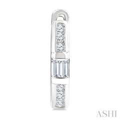 1/5 Ctw Round Cut and Baguette Diamond Channel Set Petite Huggie Earrings in 10K White Gold