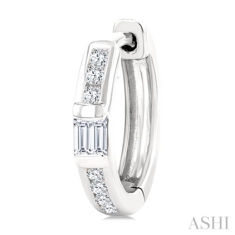 1/5 Ctw Round Cut and Baguette Diamond Channel Set Petite Huggie Earrings in 10K White Gold