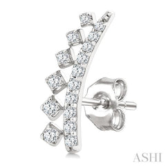 1/4 Ctw Curved Bar Geometric Round Cut Diamond Fashion Ear Climber in 14K White Gold
