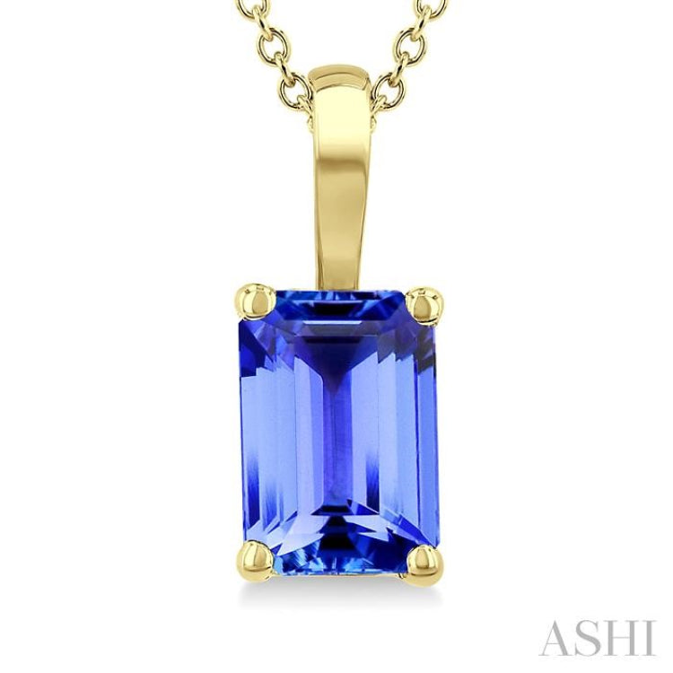 6X4 MM Octagon shape Tanzanite Precious Solitaire Pendant With Chain in 14K Yellow Gold