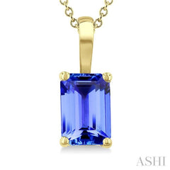 6X4 MM Octagon shape Tanzanite Precious Solitaire Pendant With Chain in 14K Yellow Gold