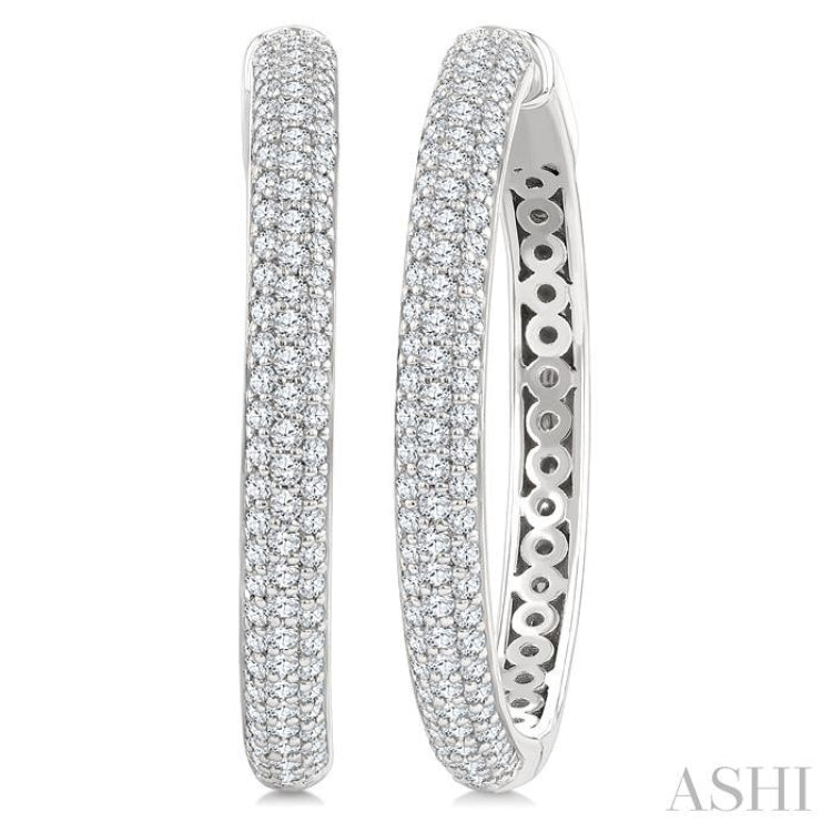 1 Ctw 3-Row Pave Set Round Cut Diamond Fashion Hoop Earring in 14K White Gold