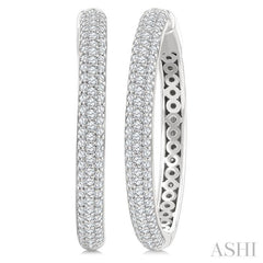 1 Ctw 3-Row Pave Set Round Cut Diamond Fashion Hoop Earring in 14K White Gold
