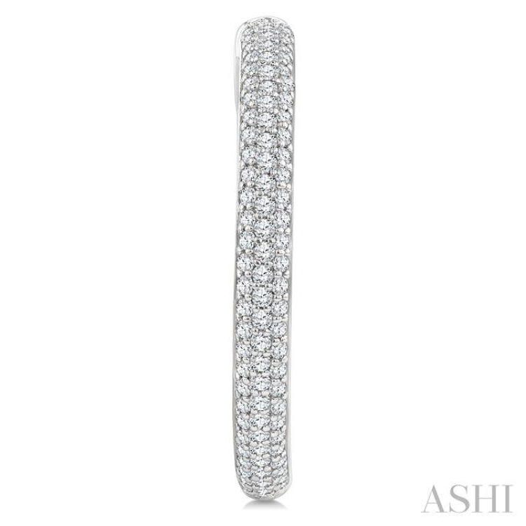 1 Ctw 3-Row Pave Set Round Cut Diamond Fashion Hoop Earring in 14K White Gold