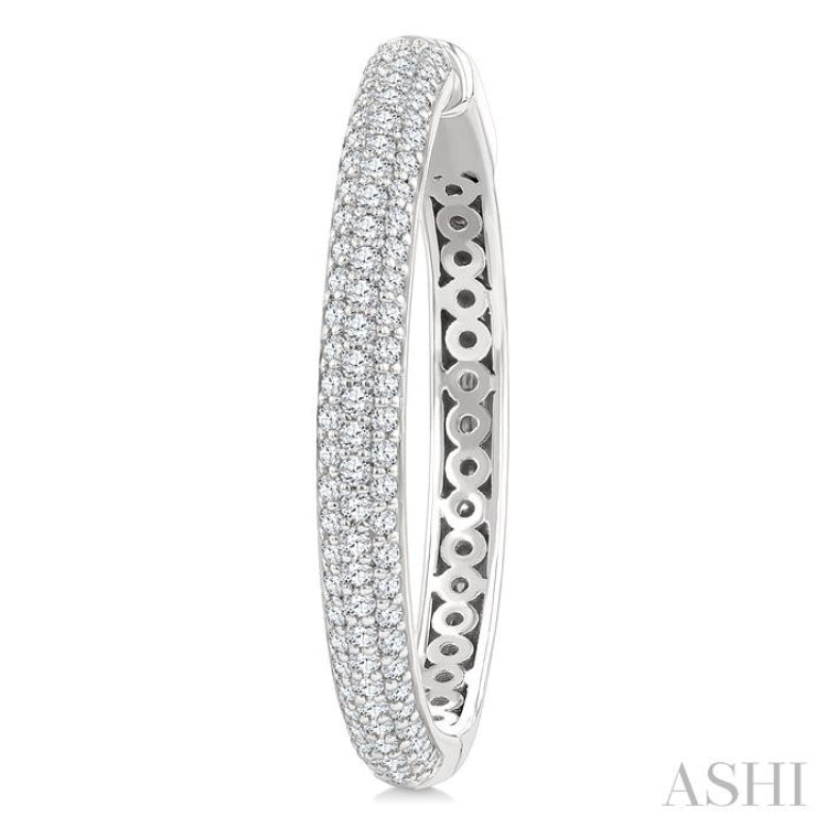 1 Ctw 3-Row Pave Set Round Cut Diamond Fashion Hoop Earring in 14K White Gold