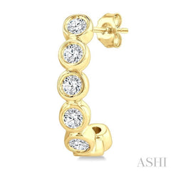 1/4 Ctw Petite Bezel Set Round Cut Diamond Fashion Half Hoop Earring in 10K Yellow Gold