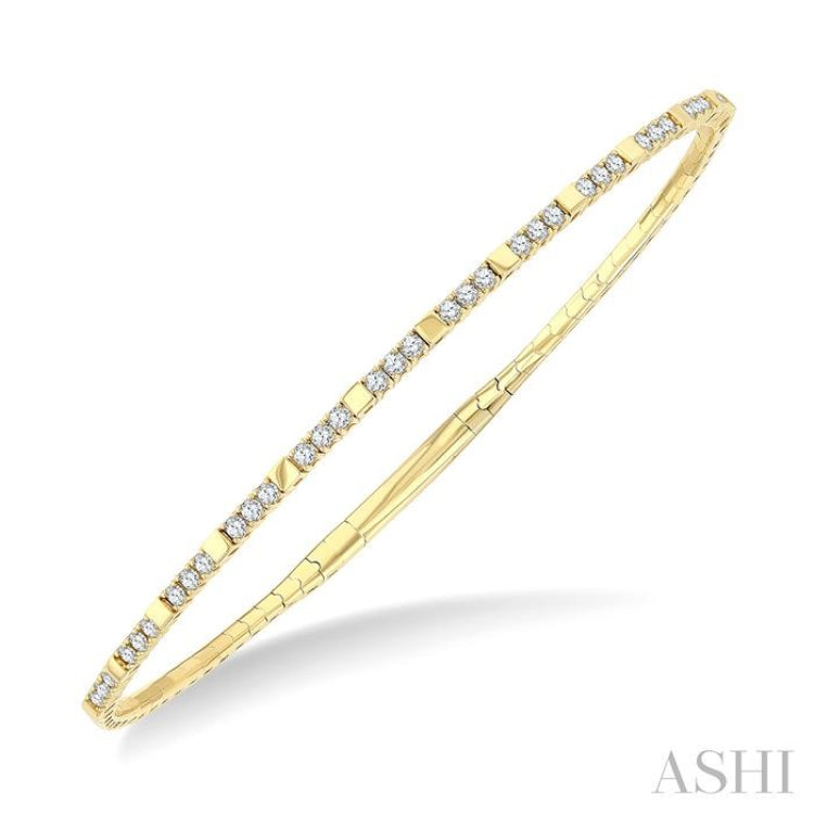 1/2 Ctw Square Motif Halfway Round Cut Diamond Flex Bangle in 14K Yellow Gold