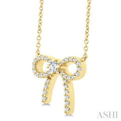 1/5 Ctw Bow Round Cut Diamond Petite Fashion Pendant With Chain in 10K Yellow Gold