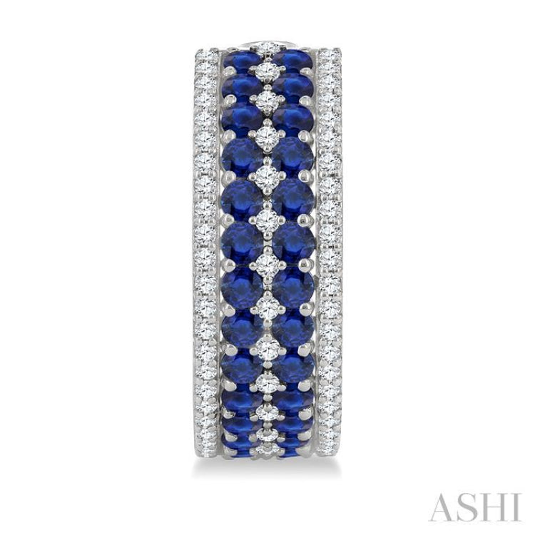 3/4 Ctw 2.00MM Round Cut Sapphire and Round Cut Diamond Precious Hoop Earring in 14K White Gold