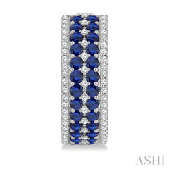 3/4 Ctw 2.00MM Round Cut Sapphire and Round Cut Diamond Precious Hoop Earring in 14K White Gold
