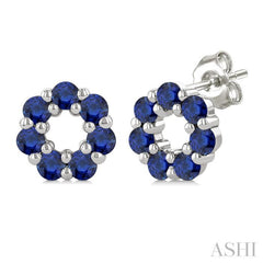 2.25MM Round Cut Sapphire Precious Circle Shared Prong Fashion Stud earrings in 10K White Gold