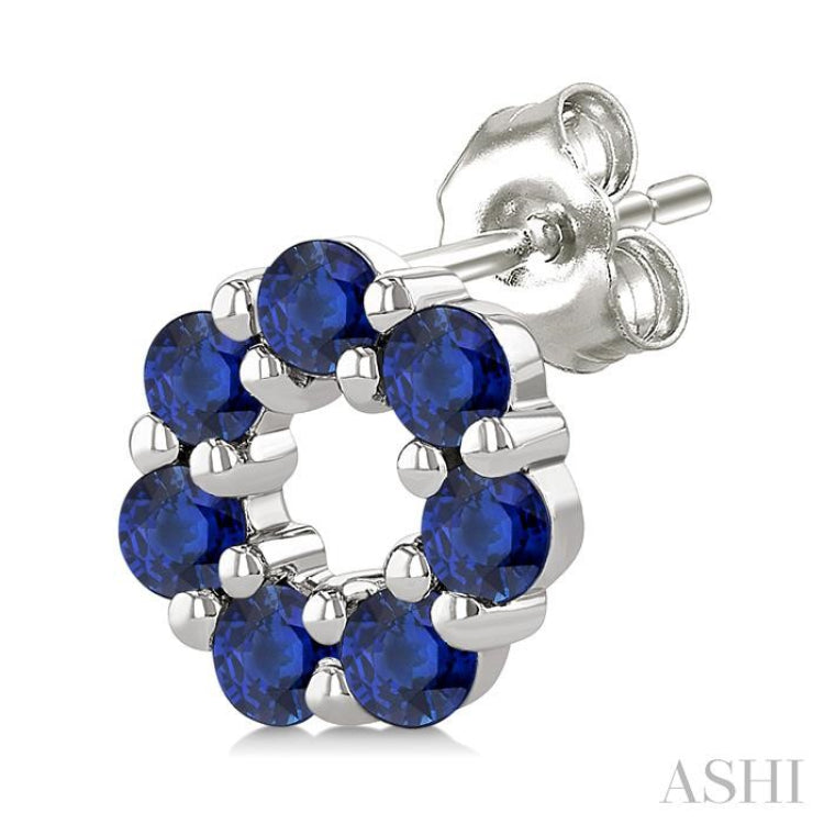 2.25MM Round Cut Sapphire Precious Circle Shared Prong Fashion Stud earrings in 10K White Gold