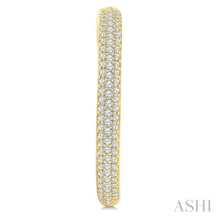 1 Ctw 3-Row Pave Set Round Cut Diamond Fashion Hoop Earring in 14K Yellow Gold