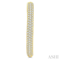 1 Ctw 3-Row Pave Set Round Cut Diamond Fashion Hoop Earring in 14K Yellow Gold