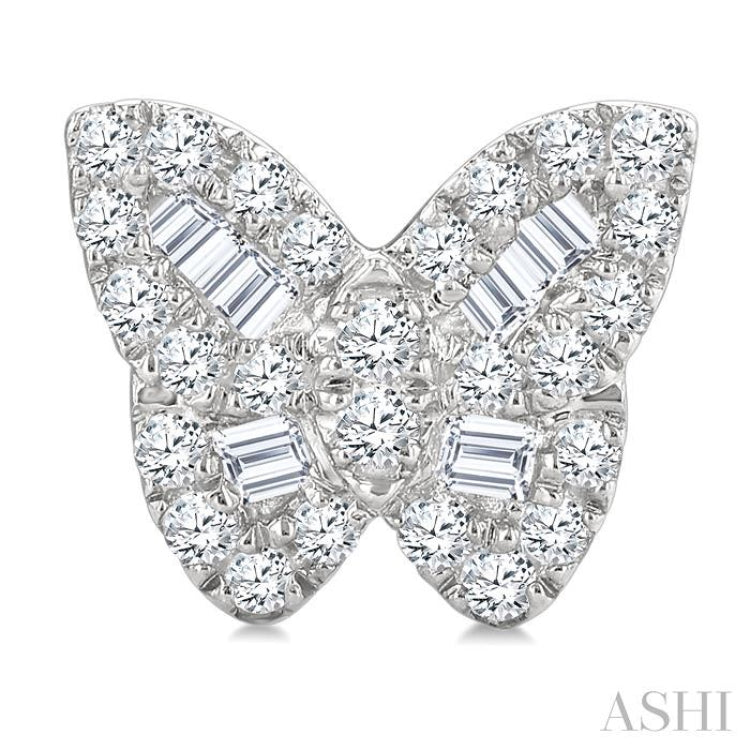 1/4 Ctw Butterfly Baguette and Round Cut Diamond Petite Earrings in 10K White Gold