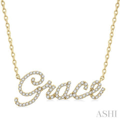 1/5 Ctw 'Grace' Script Name Round Cut Diamond Necklace in 10K Yellow Gold