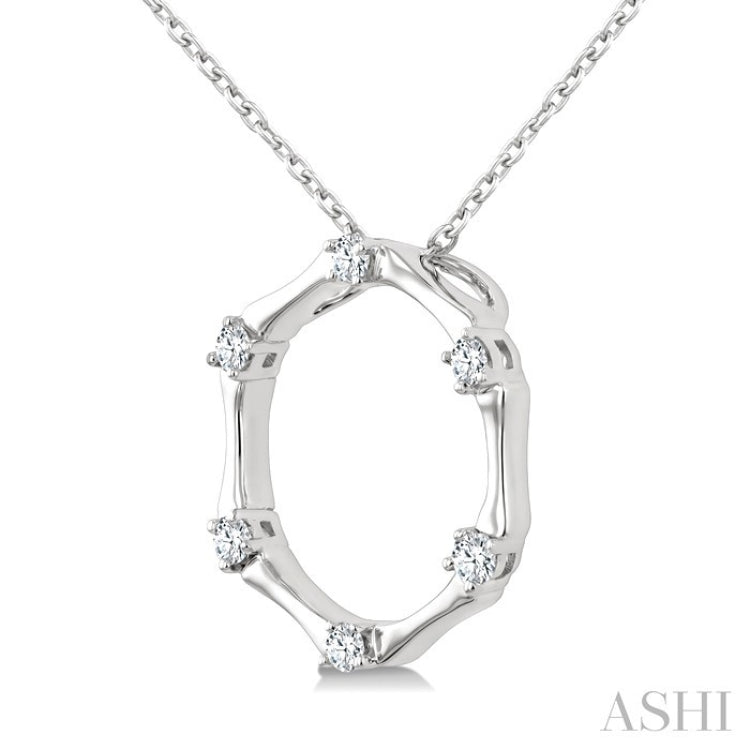 1/10 Ctw Petite Bamboo Shoot Inspired Round Cut Diamond Fashion Pendant With Chain in 10K White Gold